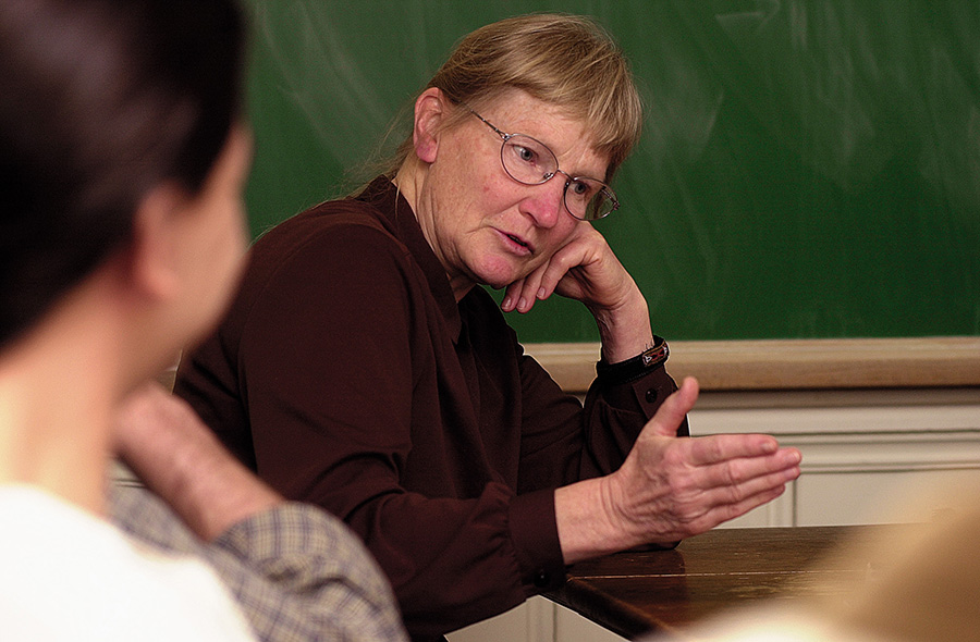 Ruth Millikan, professor of philosophy, at a graduate seminar with her students.